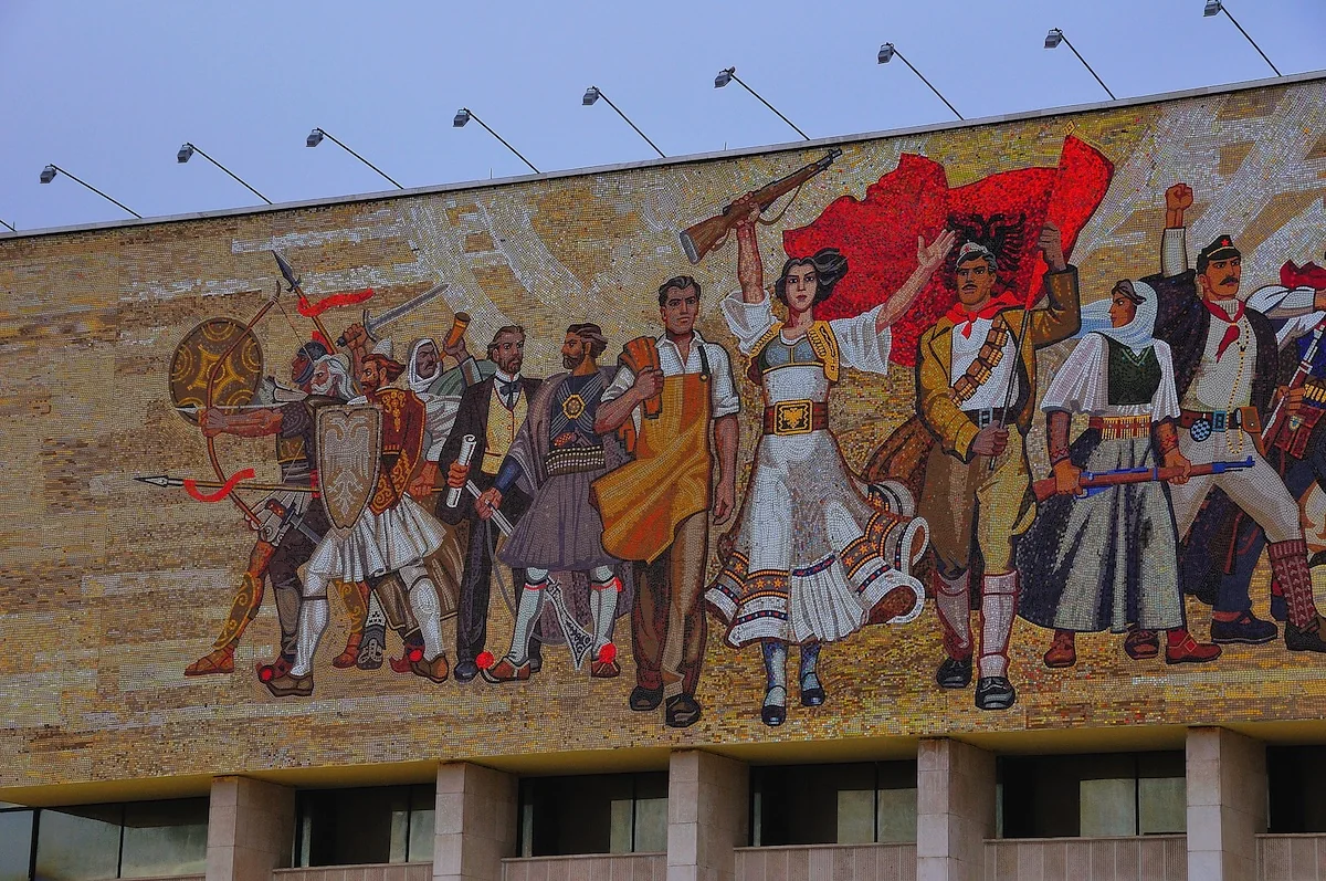 The socialist-realist mosaic on the National History Museum in Tirana
