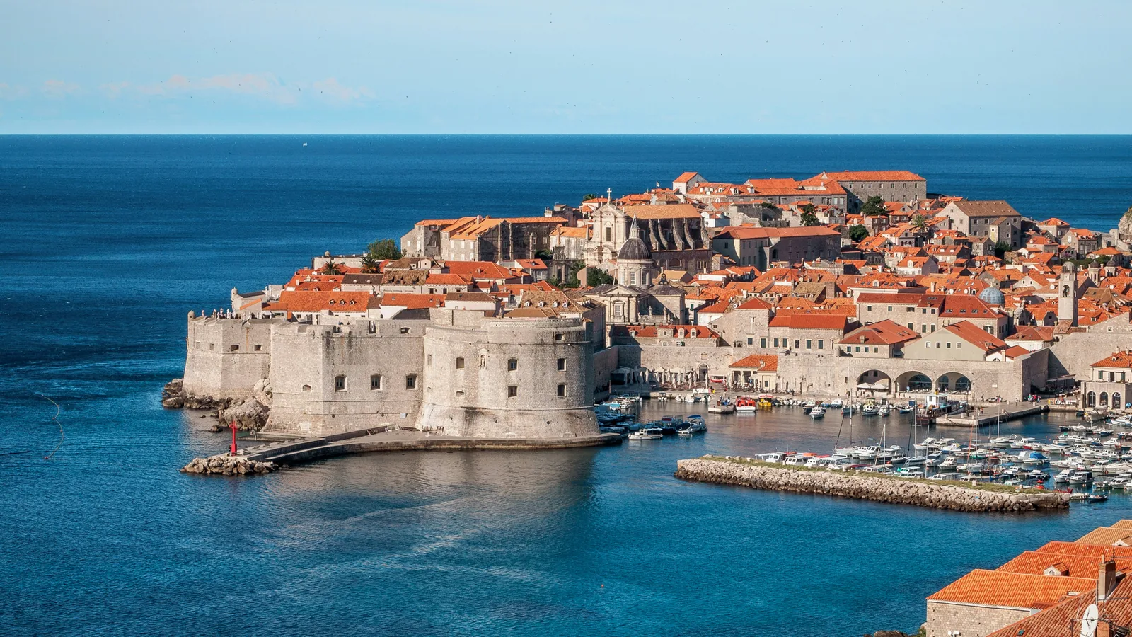 The walled old town of Dubrovnik from above