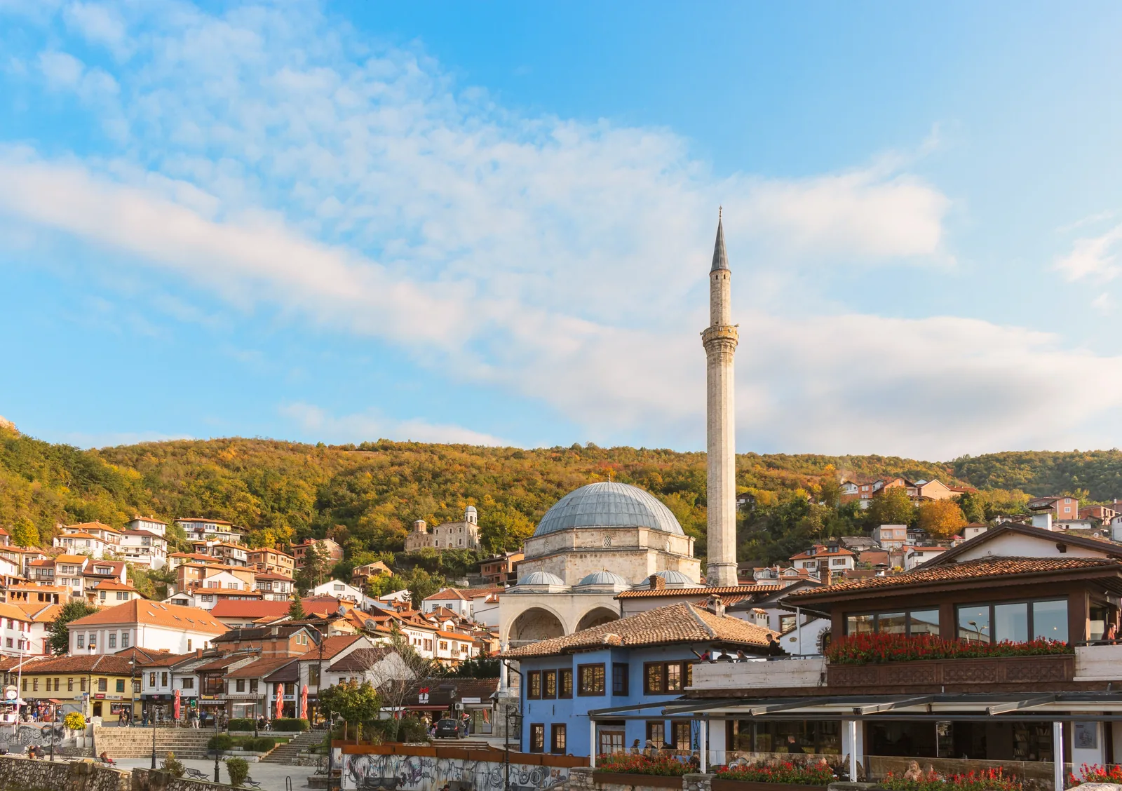Rooftops and a minaret in the old town of Prizren