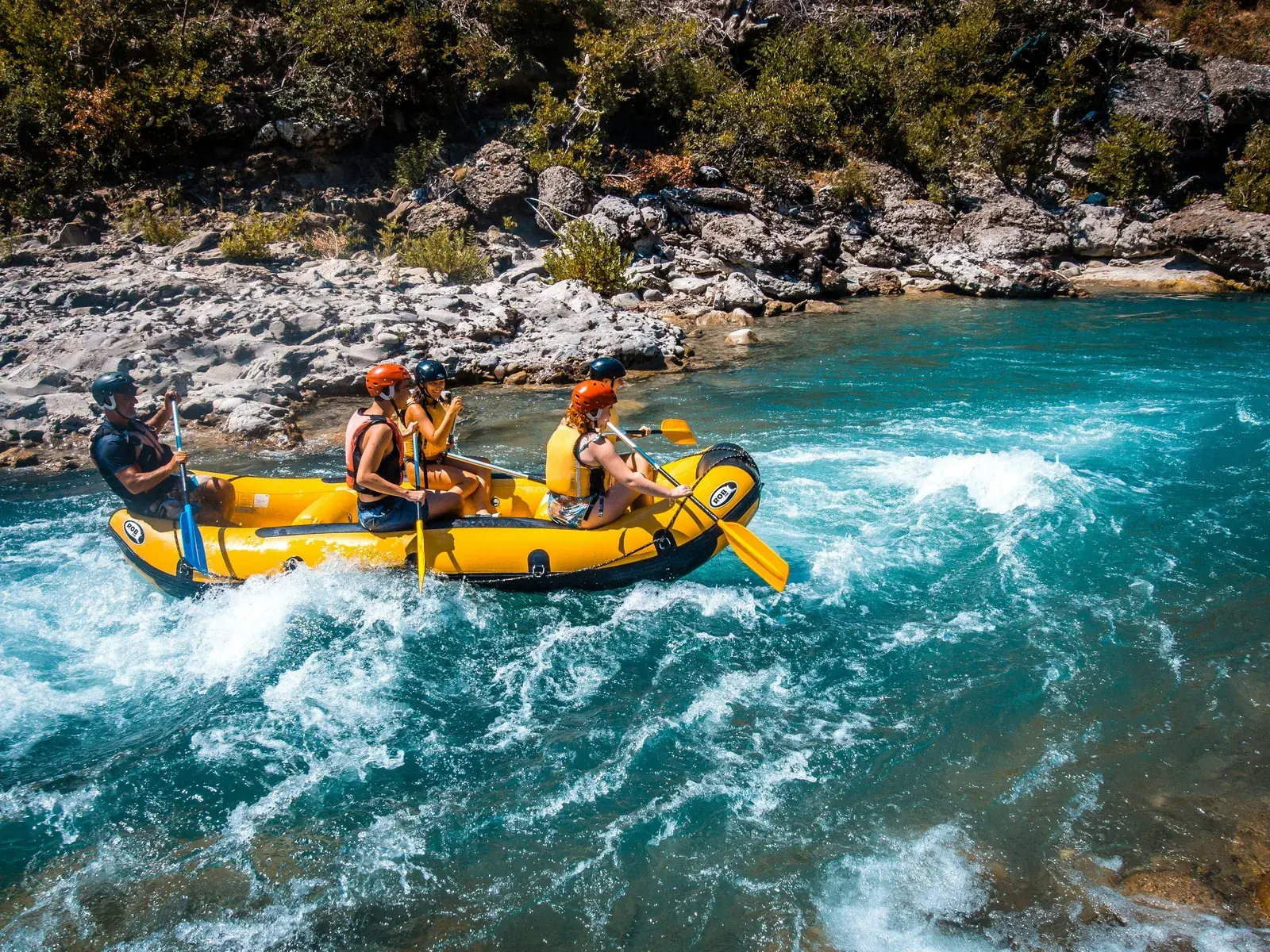 A raft running white water on the Vjosa river